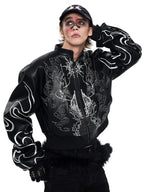 Printed Leather Motorcycle Jacket