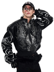 Printed Leather Motorcycle Jacket