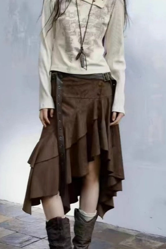Punk Vintage Apocalyptic Suede Skirt Main image