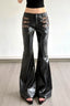 Leopard Strap Faux Leather Flare Pants