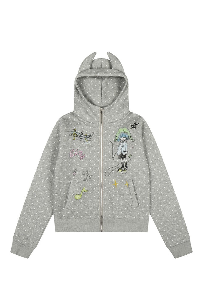 Vintage Polka Dot Harajuku Zip-Up Hoodie