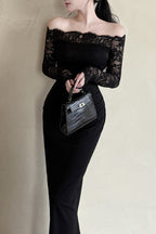 Gothic Off-the-Shoulder Lace Patchwork Maxi Dress