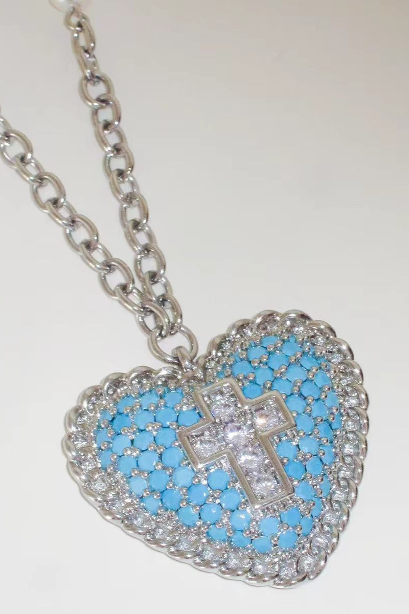 Vintage Cross Turquoise Stone Necklace
