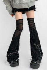 Gothic Punk Skull Chain Lace Mesh Knee High Socks