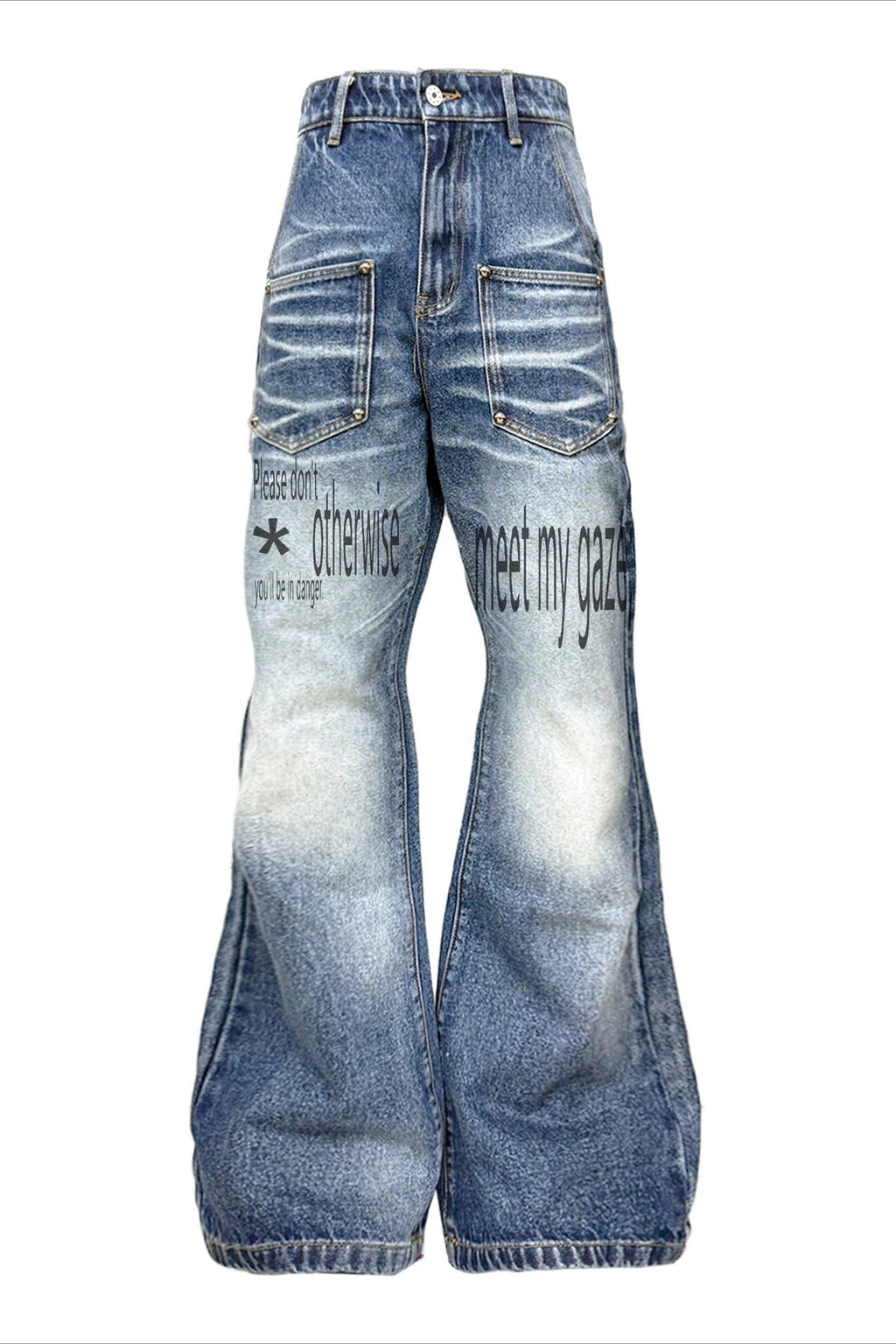 Slogan Print Studded Flare Jeans