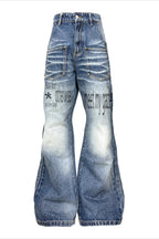 Slogan Print Studded Flare Jeans