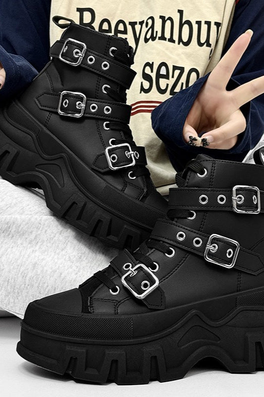 Strapped Platform High-Top Boots