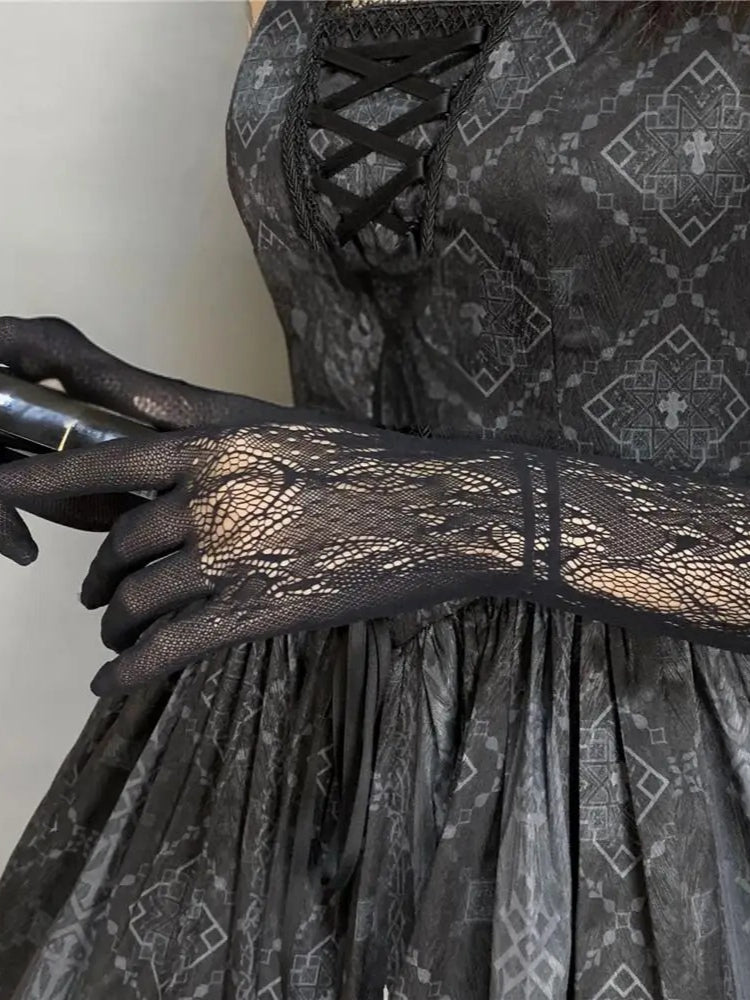 Gothic Hollow Out Net Lace Long Gloves Secondary image