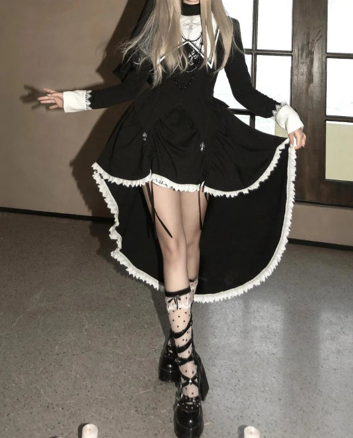 Lace Party Gothic Black Midi Dress Main image