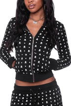 Skull Print Zip Hoodie Skirt Sets