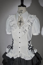 White Gothic Blouse And Tiered Mini Skirt Set