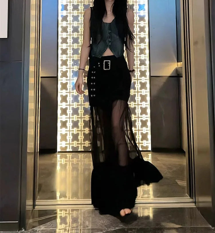 Mesh See Through Patchwork Skirt