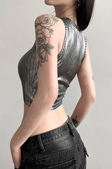 Metallic Vertical Stripe Slim Fit Crop Crop Top