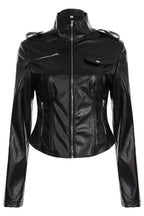 Edgy Stand Collar Zip Waist-fit Leather Jacket