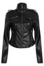 Edgy Stand Collar Zip Waist-fit Leather Jacket