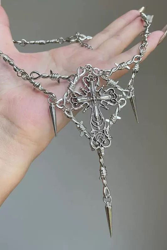 Gothic Thorn Cross Pendant Necklace