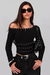 Knit Off-shoulder Slim Knit Top