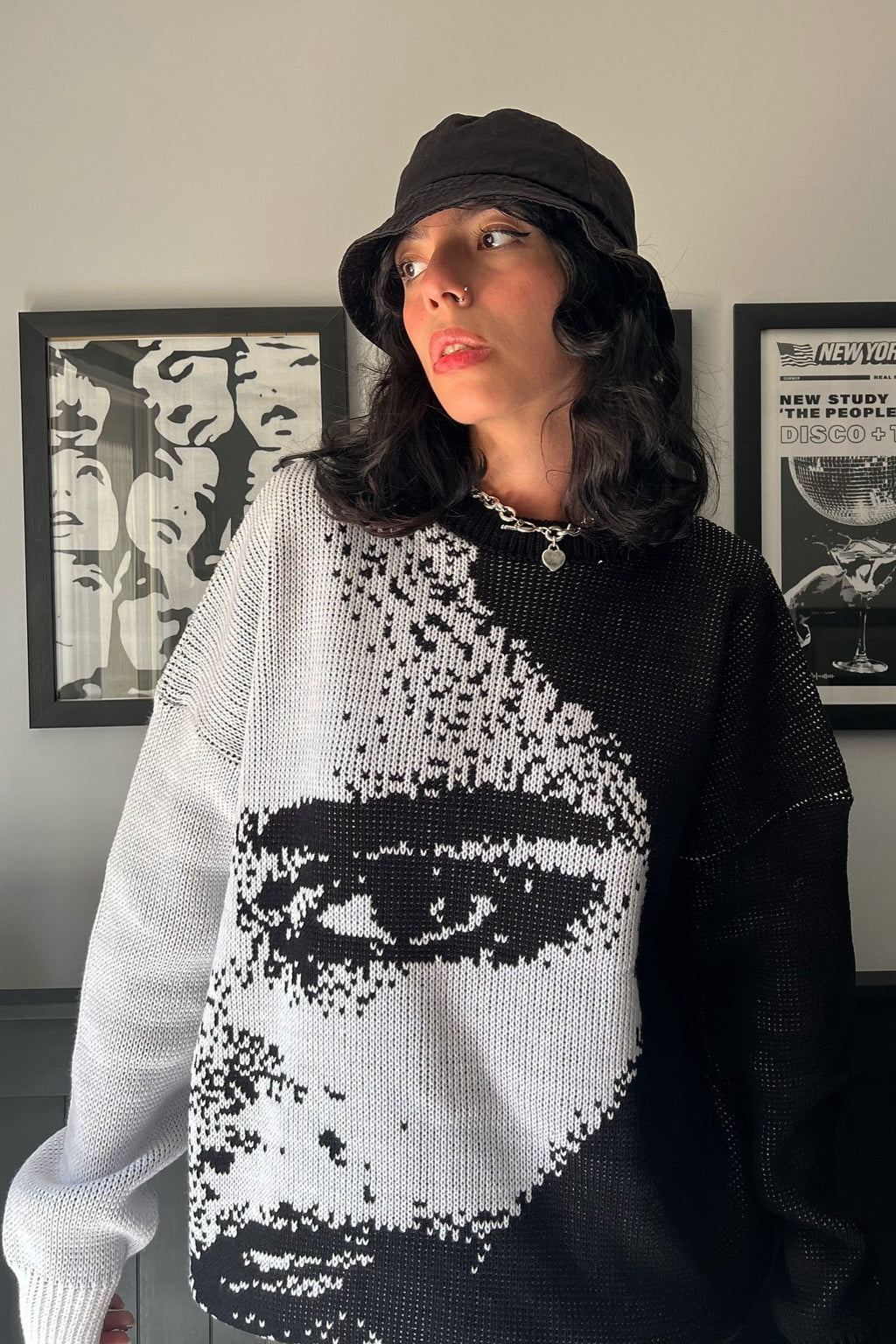 Face Intarsia Color Block Sweater