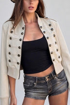 Braided Button Cropped Zip Jackets