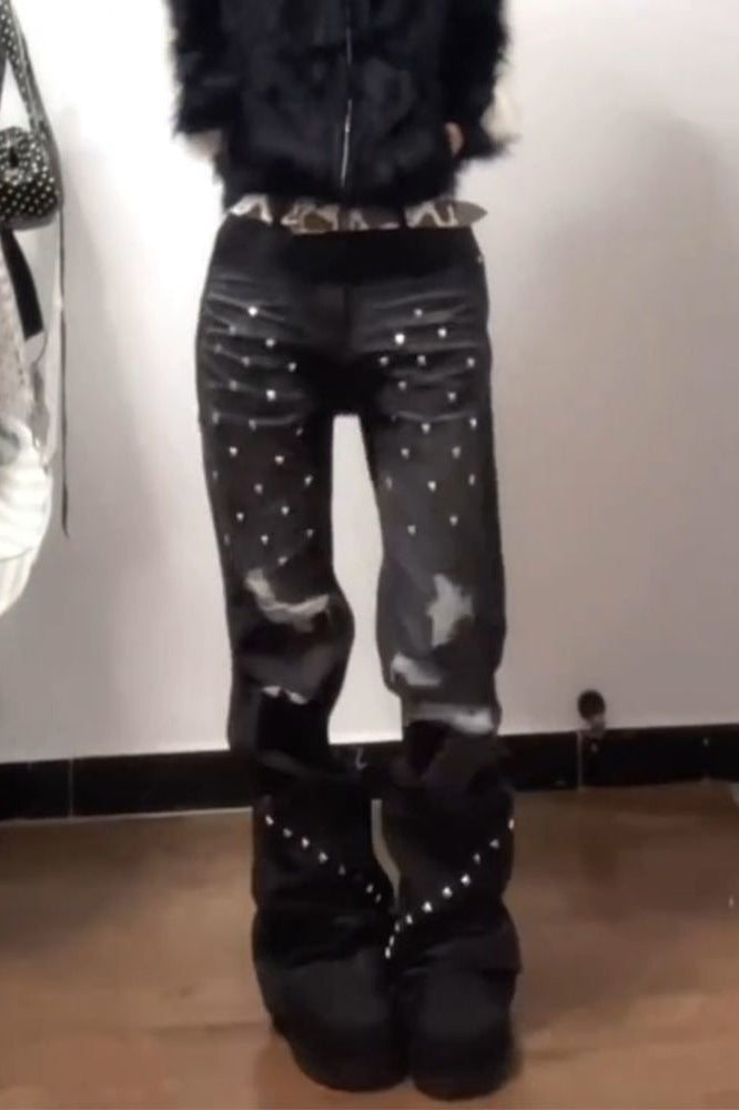 Vintage Plus Size Rhinestone Denim Straight Leg Pants Secondary image