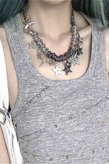 Y2K Starfish Iron Ring Tassel Necklace