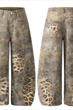 Brown Leopard Panel Barrel Jeans