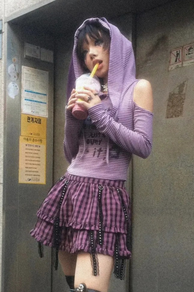 Vintage Y2K Harajuku Purple Striped Knit Top Main image