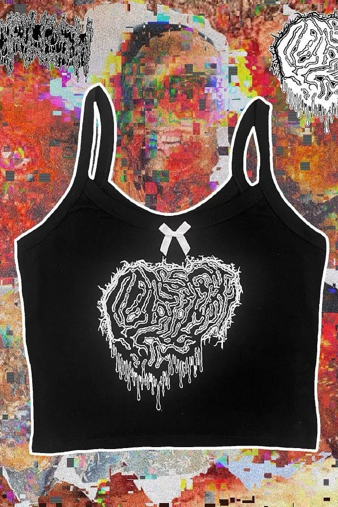 Solid Slim Crop Letter Print Crew Neck Cami Top