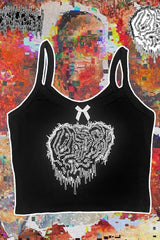 Solid Slim Crop Letter Print Crew Neck Cami Top