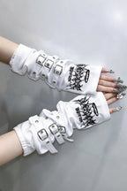Buckle Graphic Open Finger Gloves