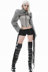Futuristic Long Sleeve Fur Patchwork Slim Coat