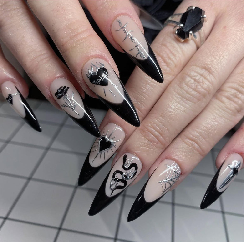 Subculture Edgy Black Red Heart Press On Nails