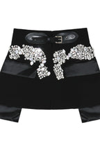 High-Street Beaded Bling PU Buckle Mini Skirt