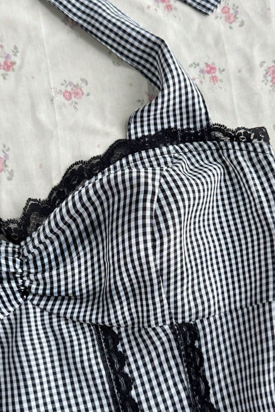 Striped Polka Dot Bow Ruched Cropped Slim Halter Top