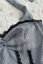 Striped Polka Dot Bow Ruched Cropped Slim Halter Top