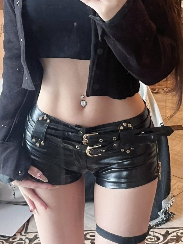 Edgy Y2K Low-Rise Booty PU Leather Shorts Main image