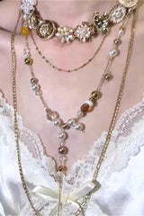 Retro Stacked Layer Flower Bead Pendant Necklace