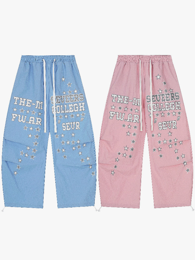 Y2K Street Letter & Broken Star Print Scimitar Pants