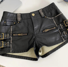 Vintage Zipper Detail Leather Shorts