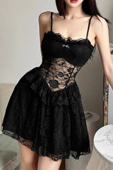 Lace Fit Sexy Short Sling Mini Dress