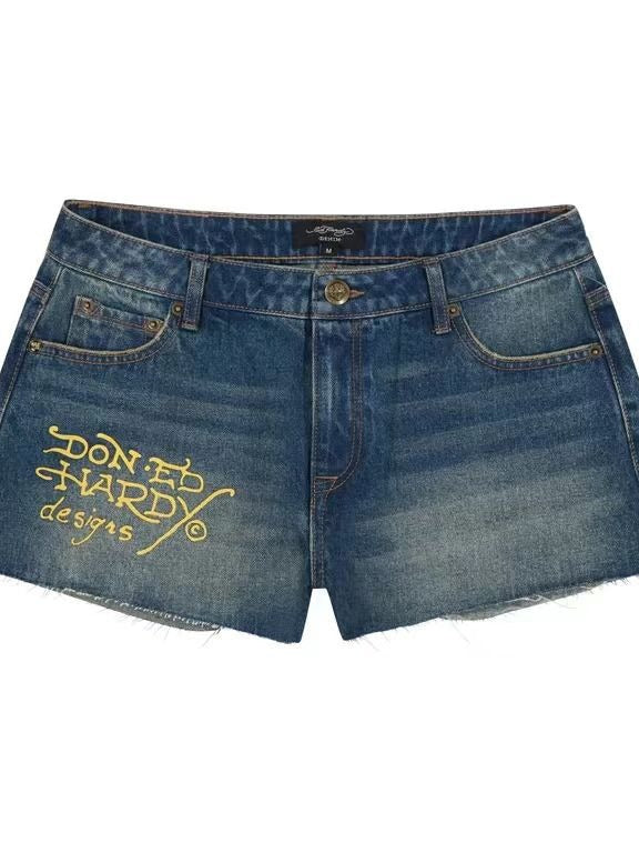 Tiger Letter Print Denim Shorts Secondary image