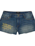 Tiger Letter Print Denim Shorts
