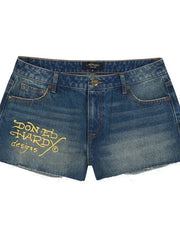 Tiger Letter Print Denim Shorts