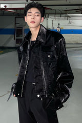 Casual Crocodile Punk Pattern PU Leather Jacket