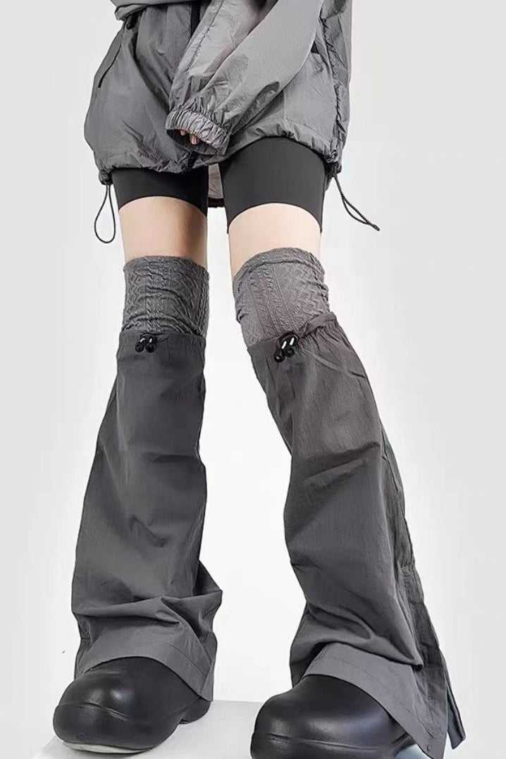 Grey Knit Patchwork Drawstring Leg Socks Secondary image