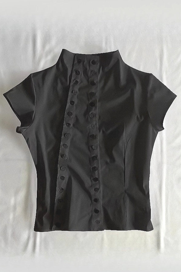 Asymmetrical Double Row Button Blouse