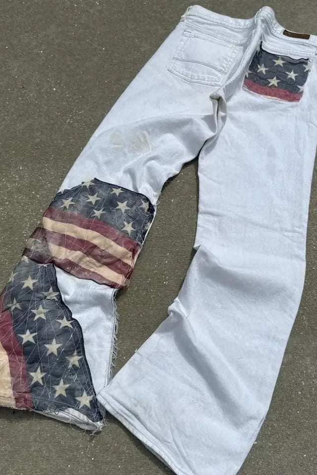 American Flag Patch Flare Jeans
