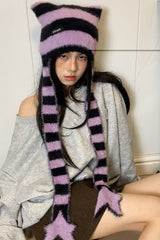 Punk Sweet Cool Star Striped Plush Knitted Hat