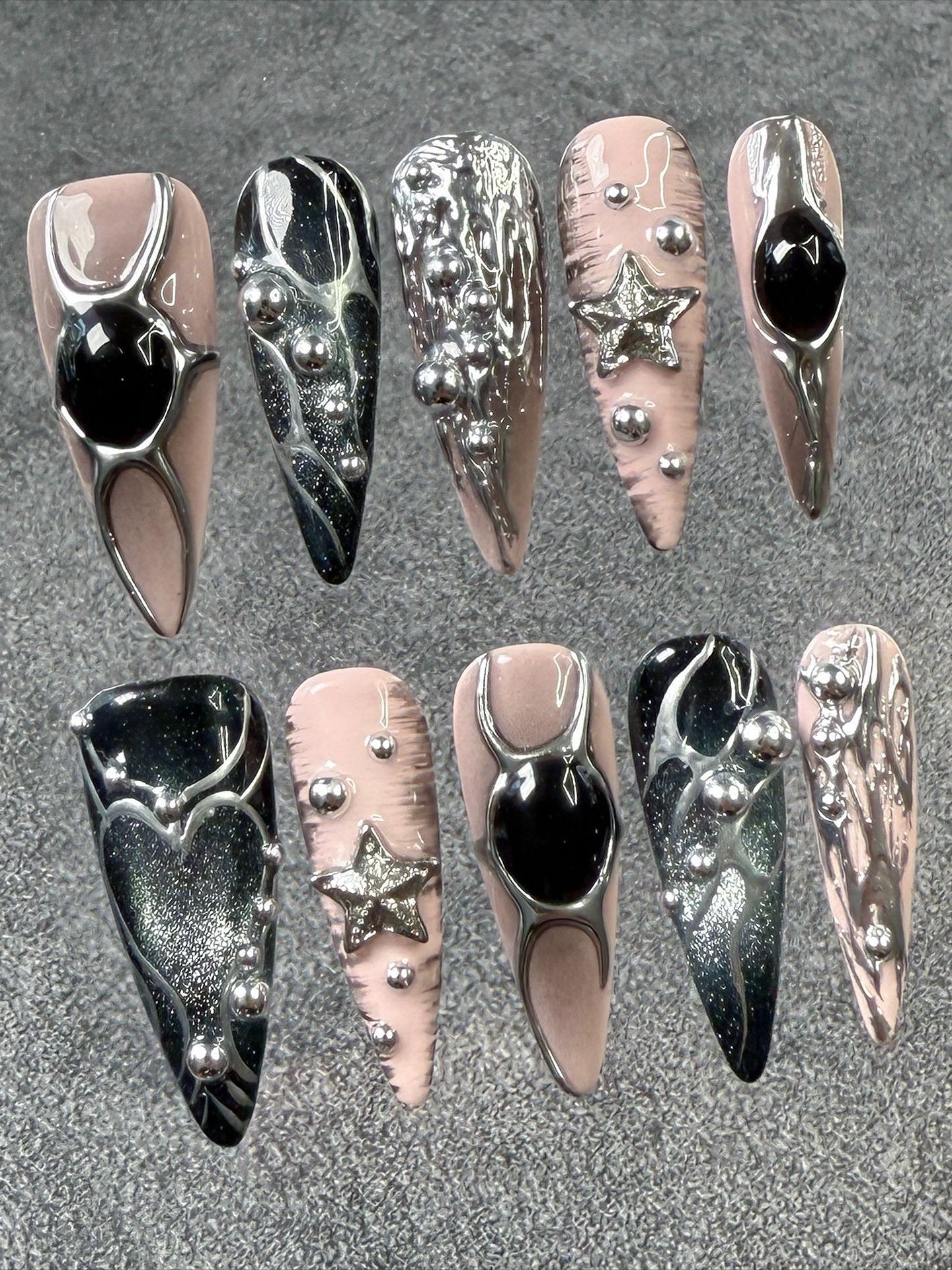 Laser Holographic Cute Edgy Press On Nails Main image