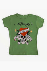 Vintage Skull Rose Print T-shirt